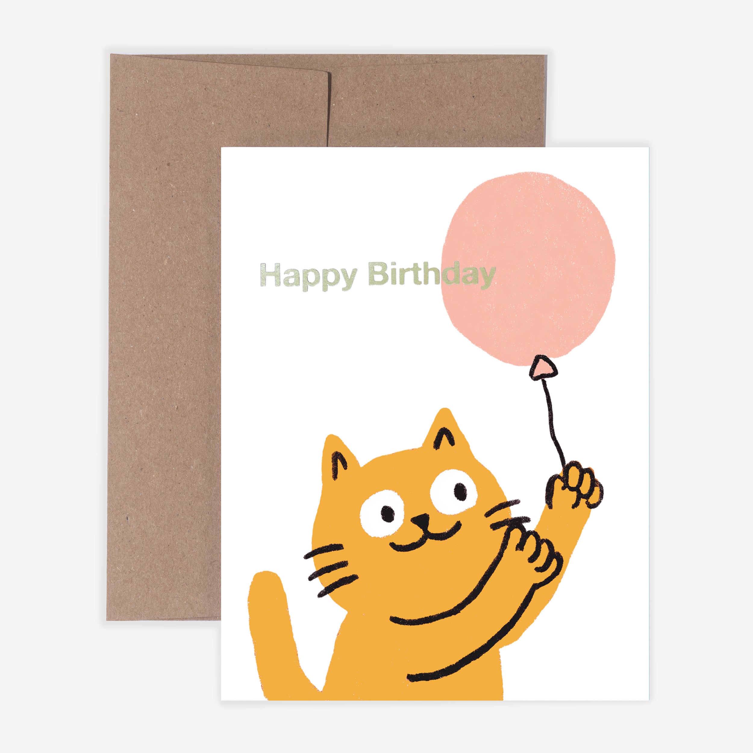 Cat and Balloons Birthday [Gold Foil]